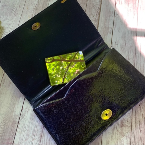 Vintage Florentine Embossed Leather Small Fold Clutch Purse Navy Gold Italian